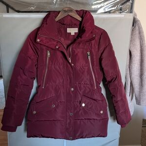 Michael Kors Burgundy Down Belted Puffer Jacket Medium EUC